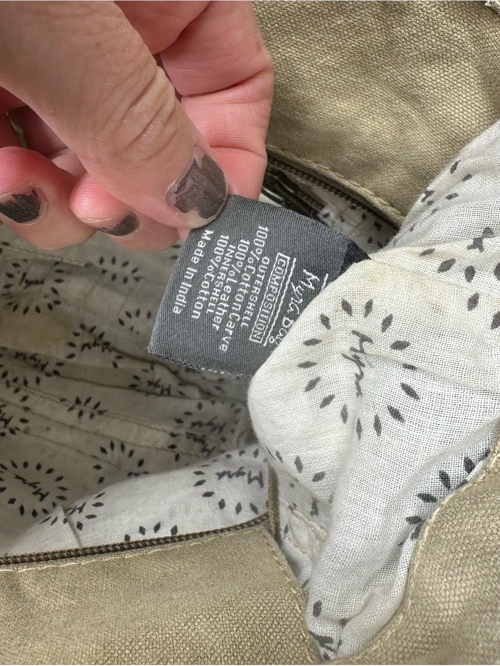 Myra brand- Canvas Messenger Bag with Star Accent - Beige & Olive